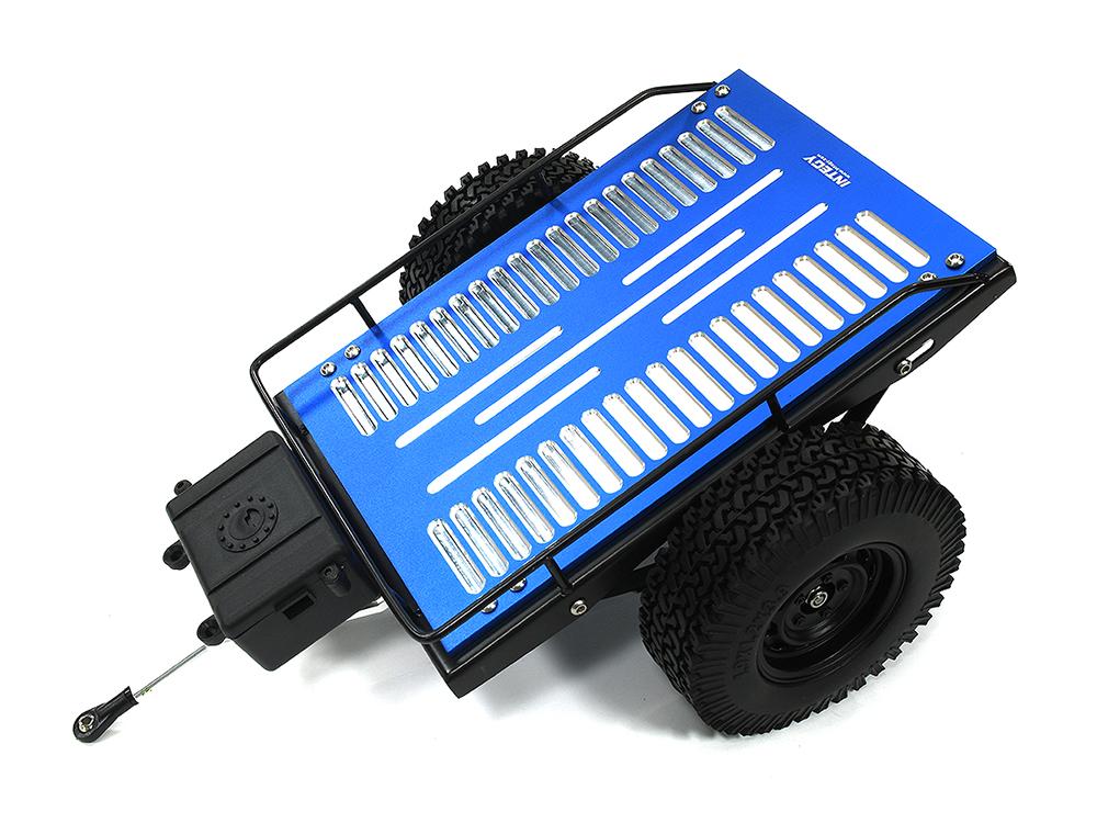 Realistic Leaf Spring 1/10 Size Flatbed Trailer 302x200x115mm for Scale Crawler C33216BLUE