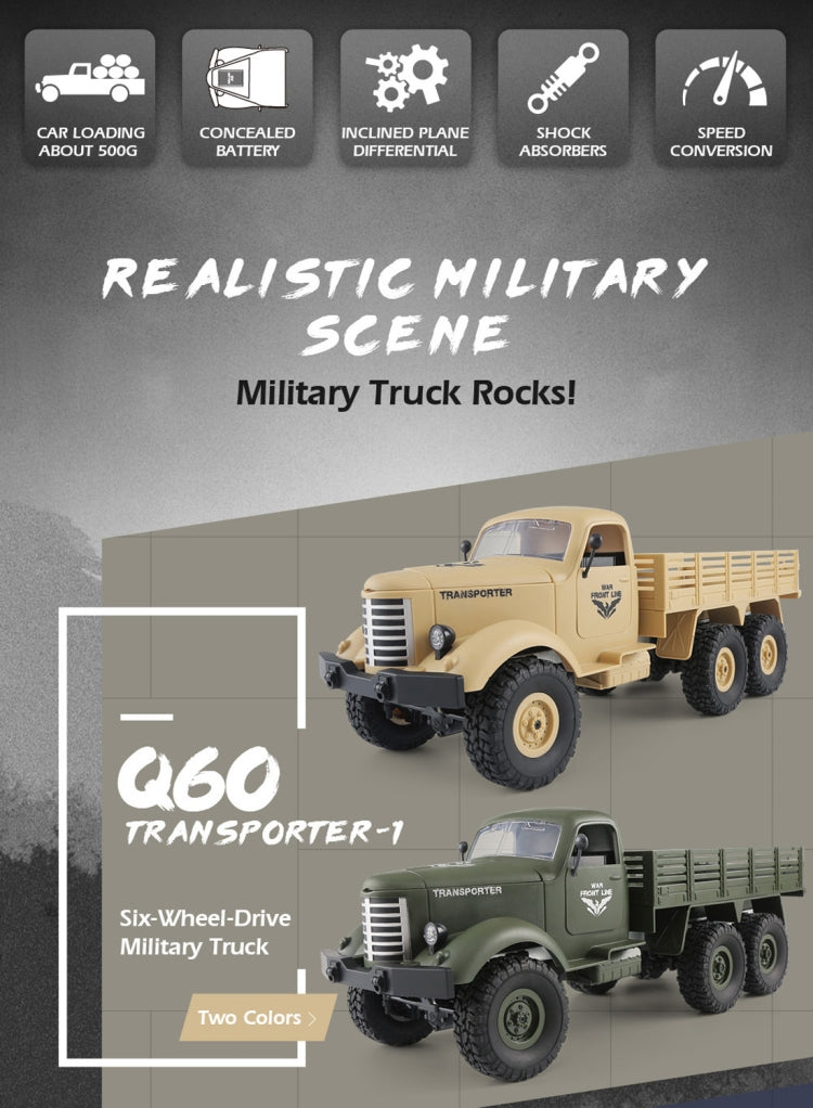 JJR/C Q60 Transporter-1 Full Body 1:16 Mini 2.4GHz RC 6WD Tracked Off-Road Military Truck Car Toy(Army Green)