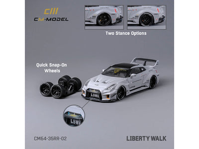 Nissan 35GT-RR LB-Silhouette Works GT RHD (Right Hand Drive) "Liberty Walk" Matt Gray with Black Top and Extra Wheels 1/64 Diecast Model Car by CM Models