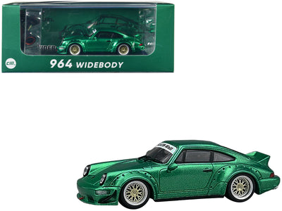 RWB 964 Widebody Flash Green Metallic with Extra Wheels and Spoiler 1/64 Diecast Model Car by CM Models