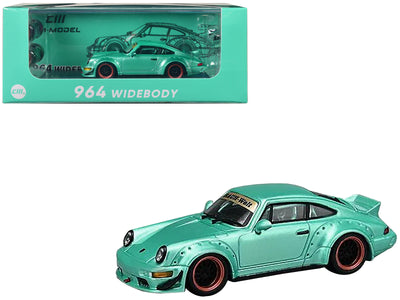 RWB 964 Widebody Tiffany Blue Metallic with Extra Wheels and Spoiler 1/64 Diecast Model Car by CM Models