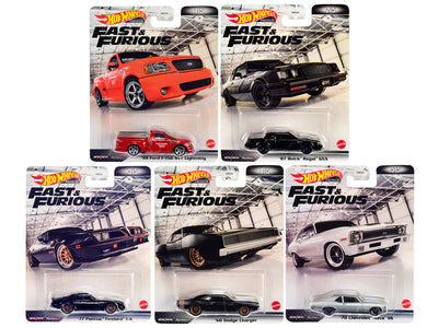 "Retro Entertainment 2022" "Fast and Furious" 5 piece Set Diecast Model Cars by Hot Wheels