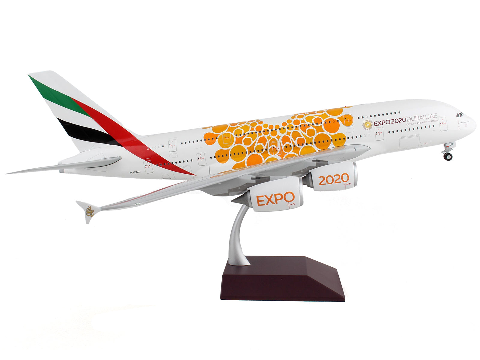 Airbus A380-800 Commercial Aircraft "Emirates Airlines - Dubai Expo 2020" White with Orange Graphics "Gemini 200" Series 1/200 Diecast Model Airplane by GeminiJets