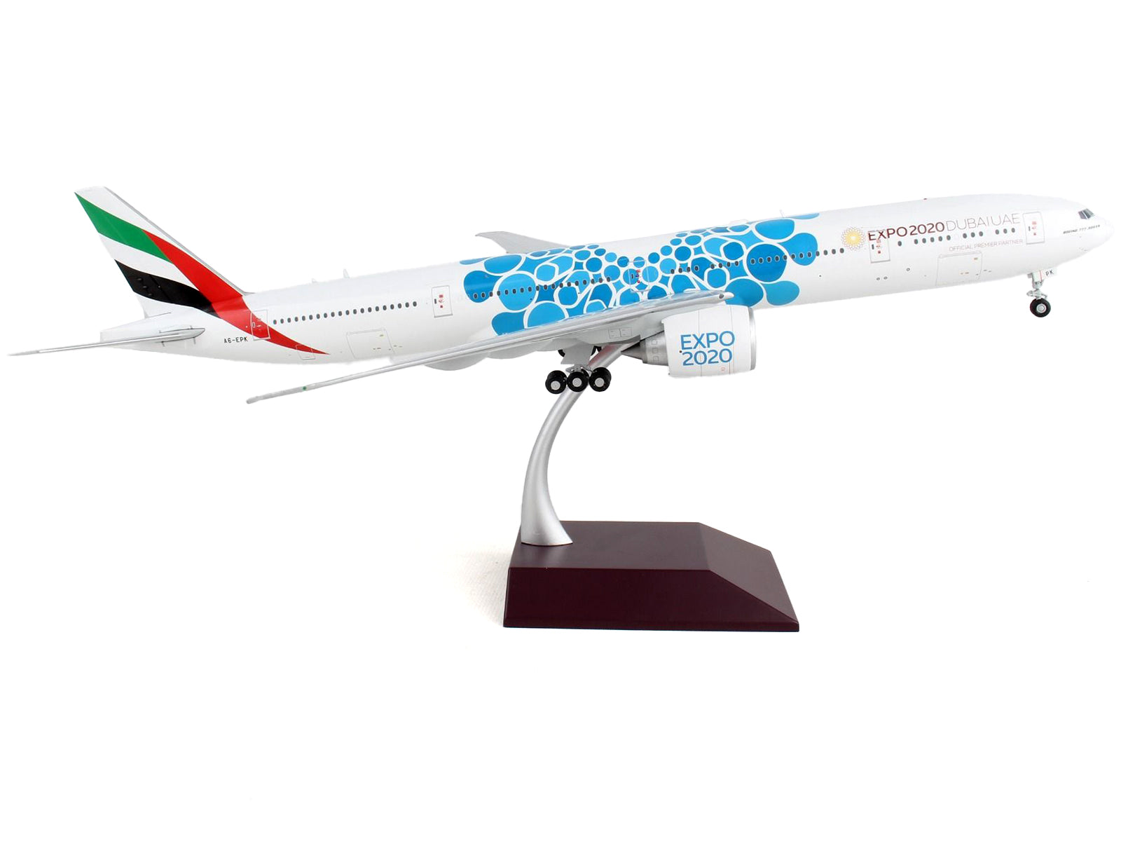 Boeing 777-300ER Commercial Aircraft "Emirates Airlines - Dubai Expo 2020" White with Blue Graphics "Gemini 200" Series 1/200 Diecast Model Airplane by GeminiJets