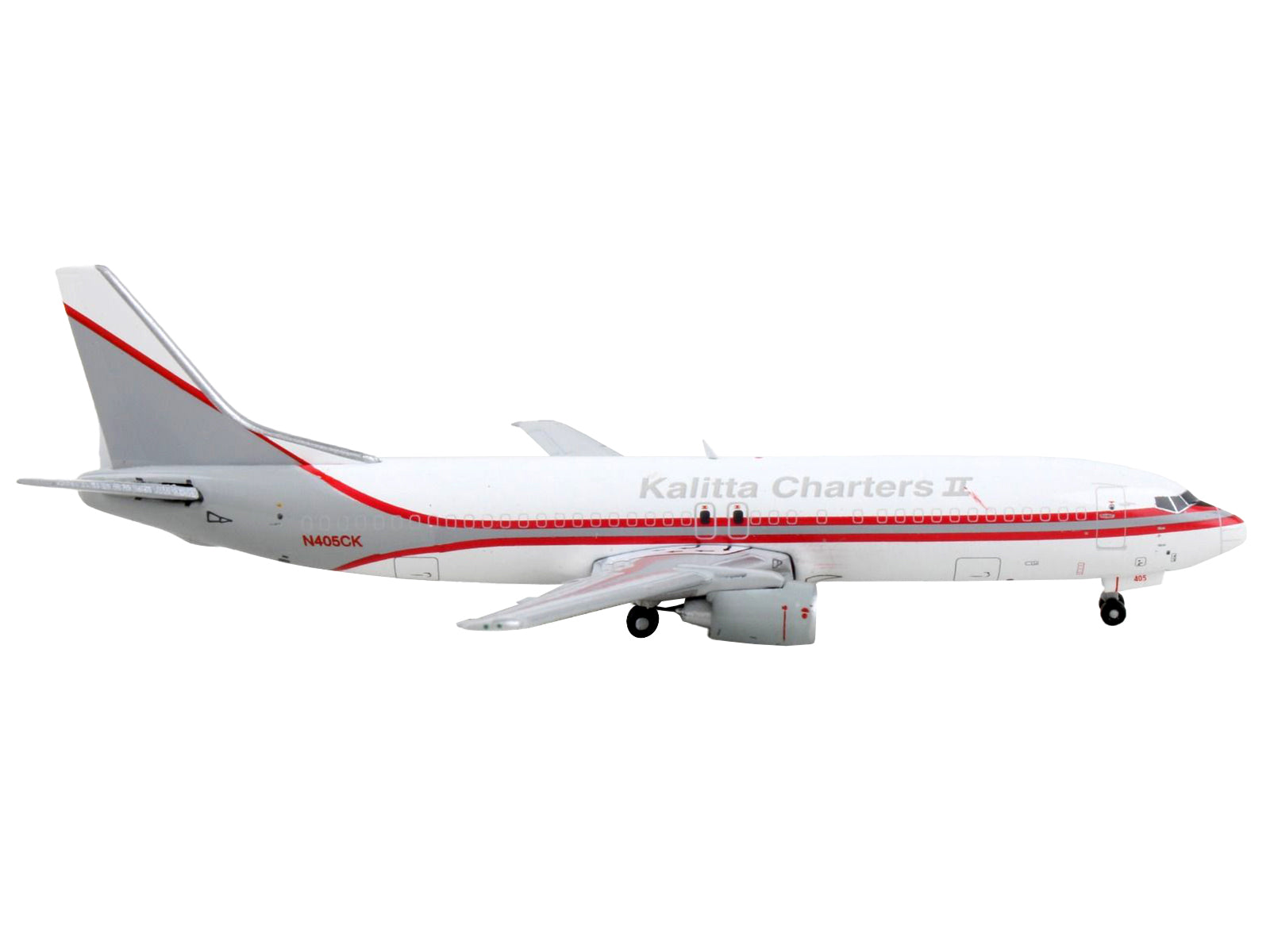 Boeing 737-400F Commercial Aircraft "Kalitta Charters II" White and Gray with Red Stripes 1/400 Diecast Model Airplane by GeminiJets
