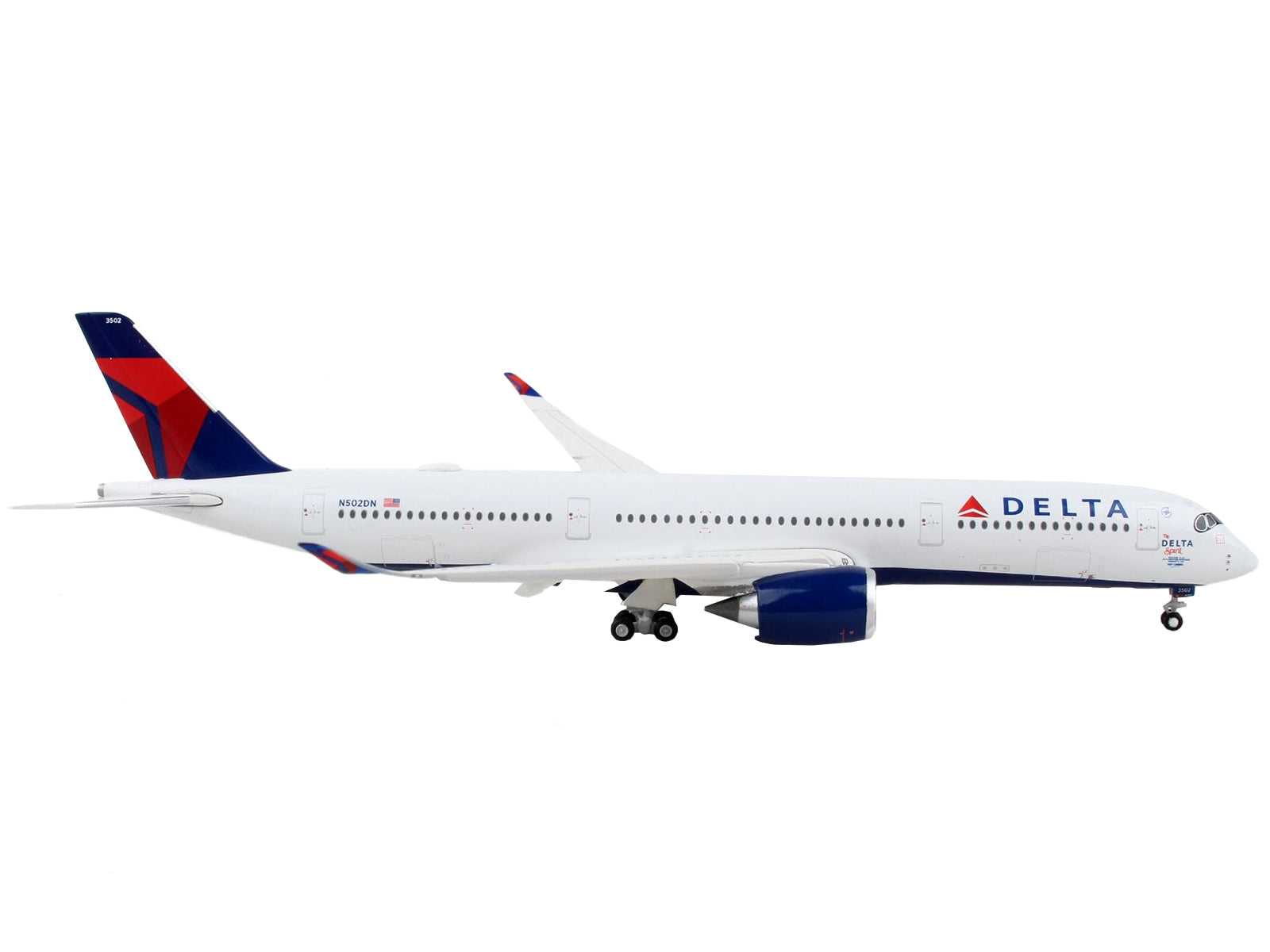 Airbus A350-900 Commercial Aircraft with Flaps Down "Delta Air Lines" White with Blue and Red Tail 1/400 Diecast Model Airplane by GeminiJets