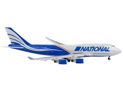 Boeing 747-400F Commercial Aircraft with Flaps Down "National Airlines" Gray and Blue 1/400 Diecast Model Airplane by GeminiJets