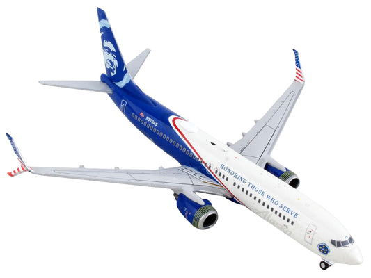 Boeing 737-800 Commercial Aircraft "Alaska Airlines - Honoring Those Who Serve" White and Blue 1/400 Diecast Model Airplane by GeminiJets
