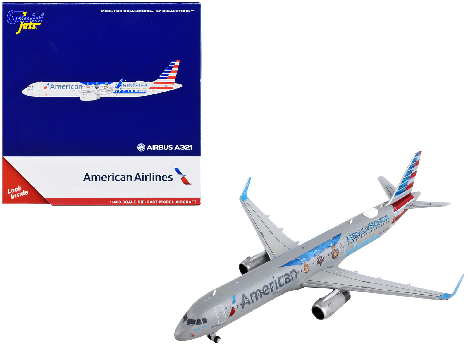 Airbus A321 Commercial Aircraft "American Airlines - Medal of Honor" Gray 1/400 Diecast Model Airplane by GeminiJets