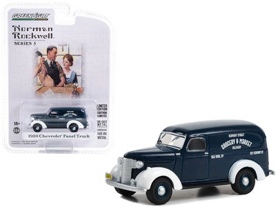 1939 Chevrolet Panel Truck Dark Blue with White Fenders "Grocery & Market Delivery" "Norman Rockwell" Series 5 1/64 Diecast Model Car by Greenlight