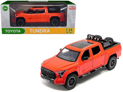 2023 Toyota Tundra TRD 4x4 Pickup Truck Solar Octane Orange with Sunroof and Wheel Rack 1/24 Diecast Model Car