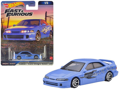 Acura Integra Sedan GSR Custom Blue with Graphics "The Fast and The Furious" (2001) Movie "Fast & Furious" Series Diecast Model Car by Hot Wheels