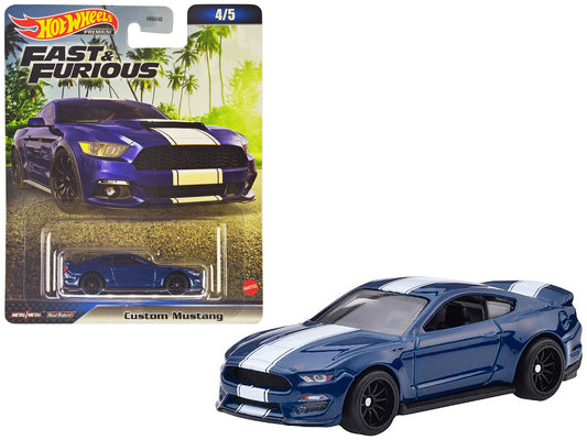 Custom Mustang Blue Metallic with White Stripes "F9" (2021) Movie "Fast & Furious" Series Diecast Model Car by Hot Wheels