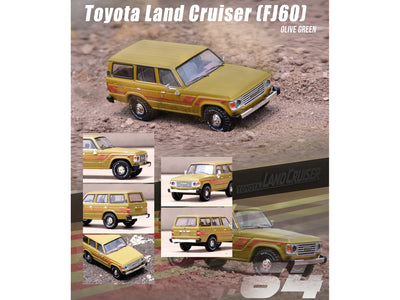 Toyota Land Cruiser (FJ60) Olive Green with Stripes 1/64 Diecast Model Car by Inno Models