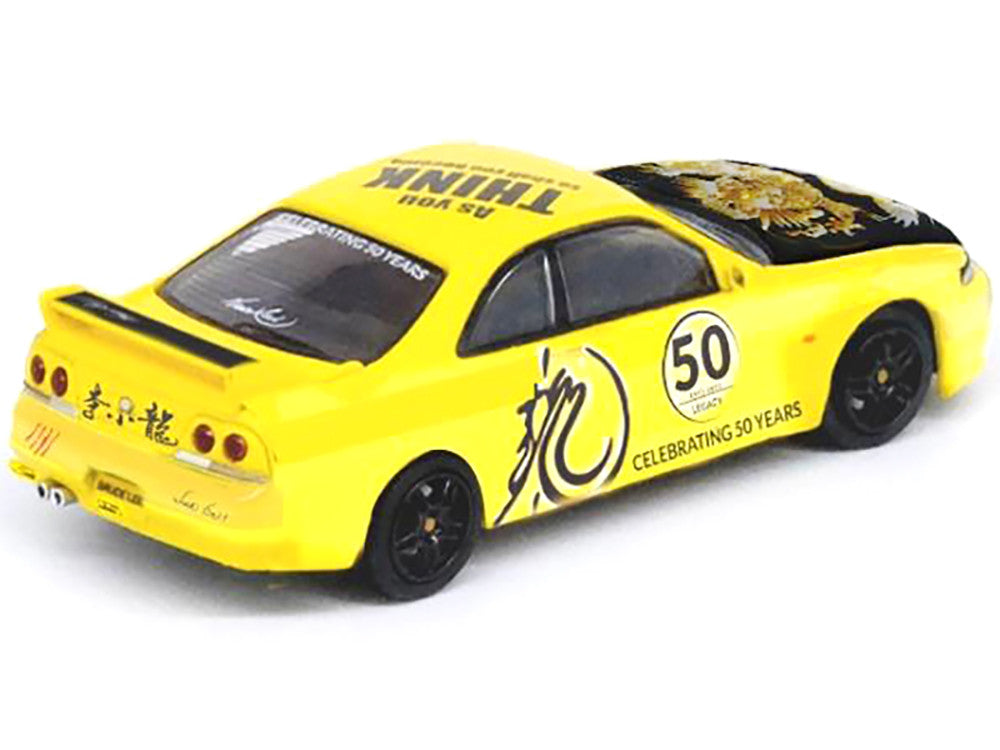 Nissan Skyline GT-R (R33) RHD (Right Hand Drive) Yellow with Black Hood "Bruce Lee Legacy 50 Year Anniversary" 1/64 Diecast Model Car by Inno Models