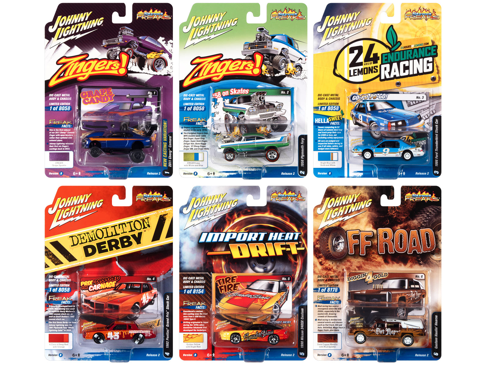 "Street Freaks" 2022 Set B of 6 Cars Release 2 1/64 Diecast Model Cars by Johnny Lightning
