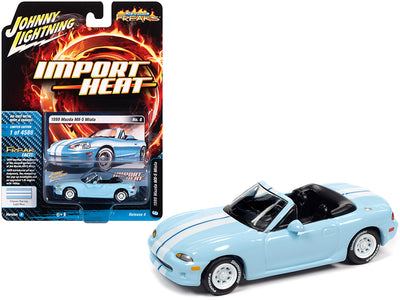 1999 Mazda MX-5 Miata Convertible Light Blue with White Stripes "Import Heat" Limited Edition to 4588 pieces Worldwide 1/64 Diecast Model Car by Johnny Lightning