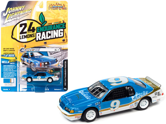 1986 Ford Thunderbird Stock Car #9 Bright Blue "Go-Po-Po-Go!" 24 Hours of Lemons "Street Freaks" Series Limited Edition to 8058 pieces Worldwide 1/64 Diecast Model Car by Johnny Lightning
