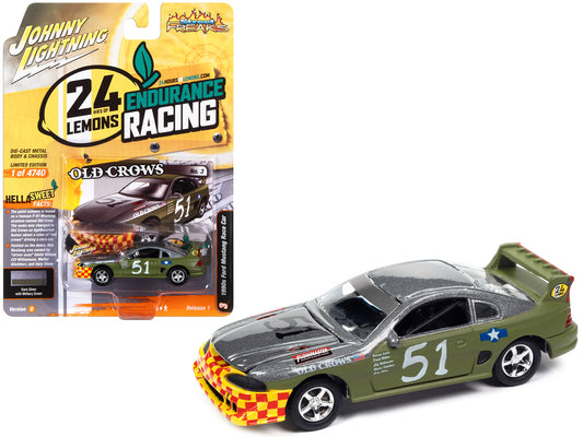 1990s Ford Mustang Race Car #51 Military Green and Dark Silver Metallic "Old Crows" "24 Hours of Lemons" Limited Edition to 4740 pieces Worldwide "Street Freaks" Series 1/64 Diecast Model Car by Johnny Lightning