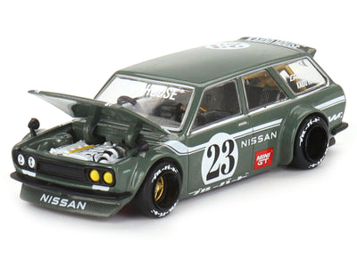 Datsun 510 Wagon V3 RHD (Right Hand Drive) Dark Green with Green Carbon Hood and Rear Gate (Designed by Jun Imai) "Kaido House" Special 1/64 Diecast Model Car by True Scale Miniatures