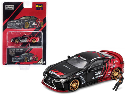 Lexus LC500 RHD (Right Hand Drive) Black and Red ADVAN Livery "HKS" and Driver Figure Limited Edition to 1800 pieces 1/64 Diecast Model Car by Era Car