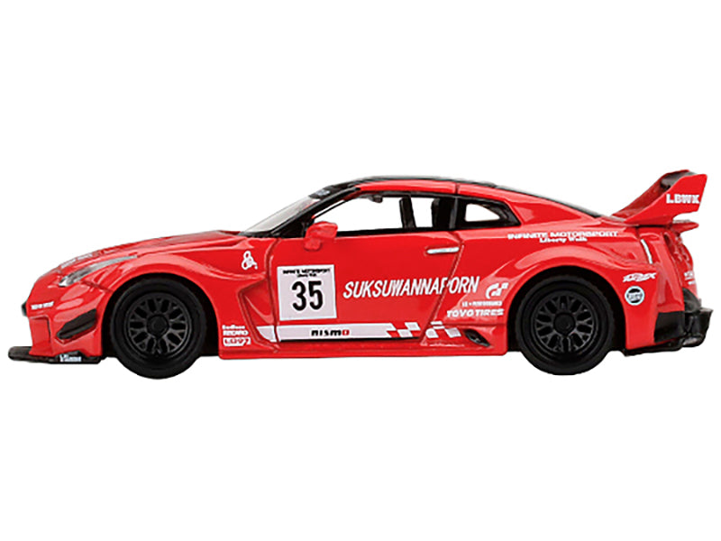 Nissan 35GT-RR Ver.1 LB-Silhouette Works GT LBWK RHD (Right Hand Drive) #35 Red with Black Top and Graphics Limited Edition to 3600 pieces Worldwide 1/64 Diecast Model Car by True Scale Miniatures