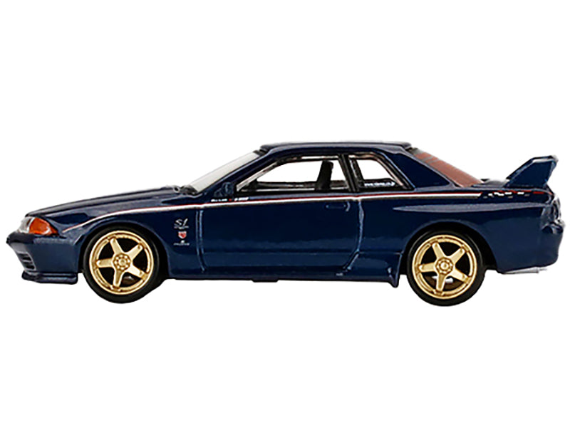 Nissan Skyline GT-R (R32) Nismo S-Tune RHD (Right Hand Drive) Dark Blue Metallic with Stripes Limited Edition to 3000 pieces Worldwide 1/64 Diecast Model Car by True Scale Miniatures