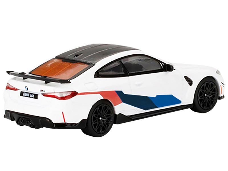 BMW M4 M-Performance (G82) Alpine White with Carbon Top and Graphics Limited Edition to 3000 pieces Worldwide 1/64 Diecast Model Car by True Scale Miniatures