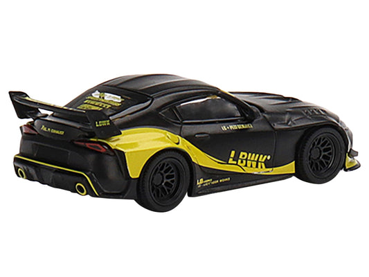 Toyota GR Supra "LB-Works" Matt Black with Yellow Graphics Limited Edition to 1800 pieces Worldwide 1/64 Diecast Model Car by True Scale Miniatures