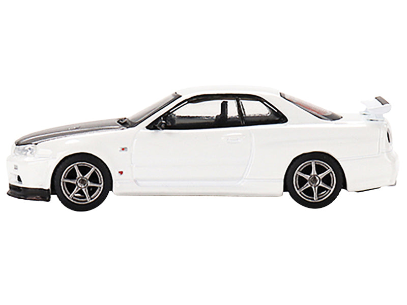 Nissan Skyline GT-R (R34) V-Spec II N1 RHD (Right Hand Drive) White with Carbon Hood Limited Edition to 4200 pieces Worldwide 1/64 Diecast Model Car by True Scale Miniatures