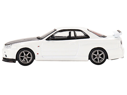 Nissan Skyline GT-R (R34) V-Spec II N1 RHD (Right Hand Drive) White with Carbon Hood Limited Edition to 4200 pieces Worldwide 1/64 Diecast Model Car by True Scale Miniatures