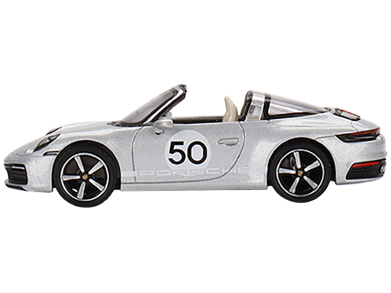 Porsche 911 Targa 4S #50 GT Silver Metallic "Heritage Design Edition" Limited Edition to 2400 pieces Worldwide 1/64 Diecast Model Car by True Scale Miniatures
