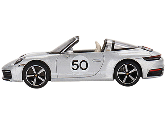 Porsche 911 Targa 4S #50 GT Silver Metallic "Heritage Design Edition" Limited Edition to 2400 pieces Worldwide 1/64 Diecast Model Car by True Scale Miniatures
