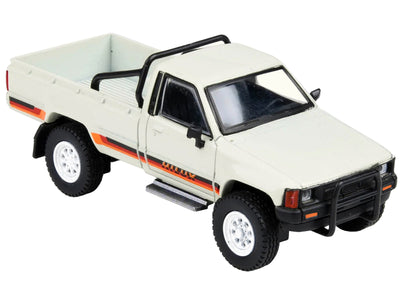1984 Toyota Hilux Single Cab Pickup Truck White with Stripes 1/64 Diecast Model Car by Paragon Models