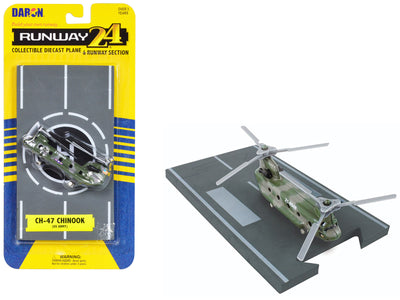 Boeing CH-47 Chinook Helicopter Olive Camouflage "United States Army" with Runway Section Diecast Model by Runway24