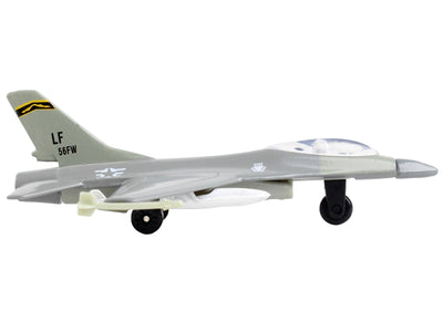General Dynamics F-16 Fighting Falcon Fighter Aircraft Gray "United States Air Force" with Runway Section Diecast Model Airplane by Runway24