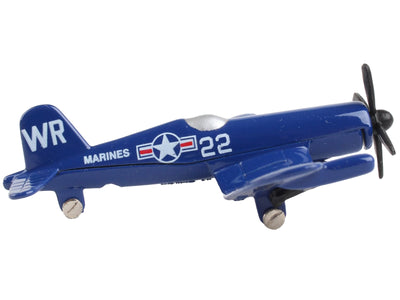 Vought F4U Corsair Fighter Aircraft Blue "United States Marine Corps" with Runway Section Diecast Model Airplane by Runway24