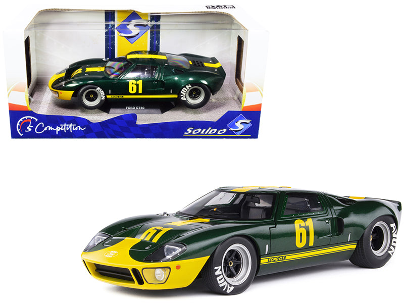 Ford GT40 Mk1 RHD (Right Hand Drive) #61 Racing Custom Green Metallic with Yellow Stripes "Competition" Series 1/18 Diecast Model Car by Solido