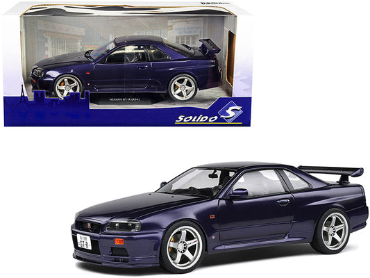 1999 Nissan Skyline GT-R (R34) RHD (Right Hand Drive) Midnight Purple Metallic 1/18 Diecast Model Car by Solido