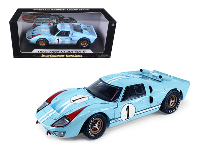 1966 Ford GT 40 MK II RHD (Right Hand Drive) #1 Light Blue Miles - Hulme Le Mans 1/18 Diecast Model Car by Shelby Collectibles