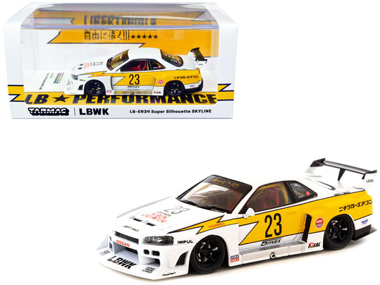 Nissan Skyline LB-ER34 Super Silhouette RHD (Right Hand Drive) #23 "Liberty Walk - LB Performance" White with Graphics "Hobby43" Series 1/43 Diecast Model Car by Tarmac Works