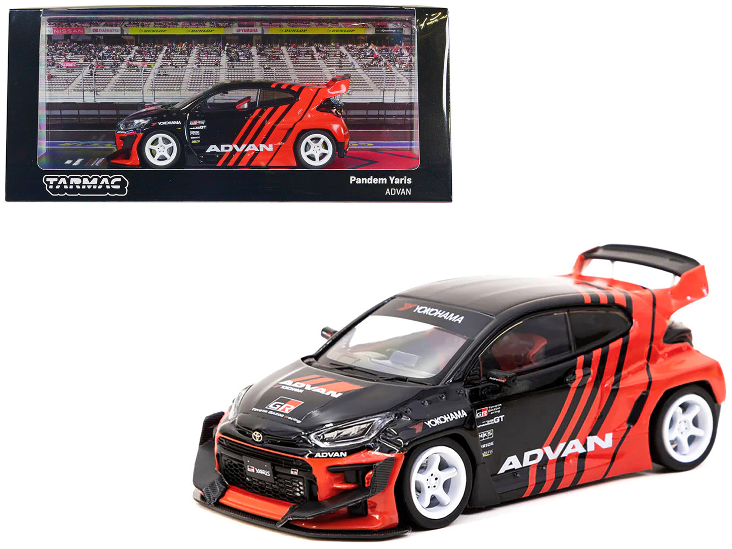 Toyota "Pandem" Yaris RHD (Right Hand Drive) Black and Red "ADVAN" Livery "Hobby43" Series 1/43 Diecast Model Car by Tarmac Works