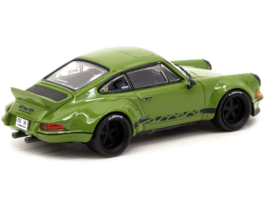 RWB Backdate Olive Green with Black Stripes "RAUH-Welt BEGRIFF" "Hobby64" Series 1/64 Diecast Model Car by Tarmac Works