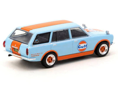 Datsun Bluebird 510 Wagon Light Blue with Orange Stripes "Gulf Oil" "Global64" Series 1/64 Diecast Model Car by Tarmac Works