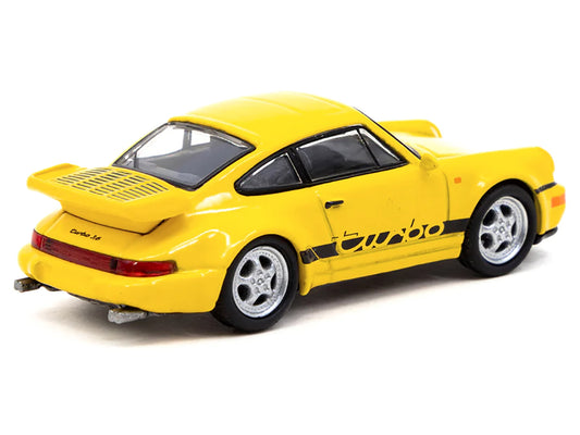Porsche 911 Turbo Yellow with Black Stripes "Collab64" Series 1/64 Diecast Model Car by Schuco & Tarmac Works