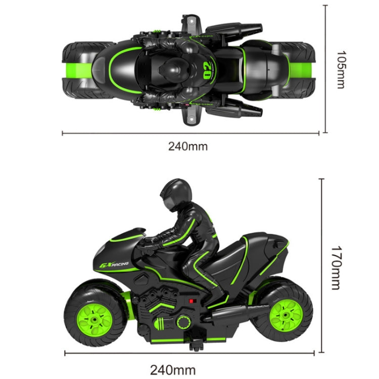 2.4G Remote Control Motorcycle Drifting Rotating High-Speed Side-Tracking Off-Road Motorcycle(Black Green)