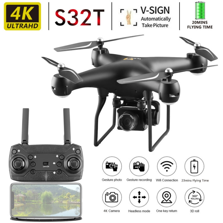 YLR/C S32T 25 Minute Long Battery Life High-Definition Aerial Photography Drone Gesture Remote Control Quadcopter, Colour: Standard (Black)