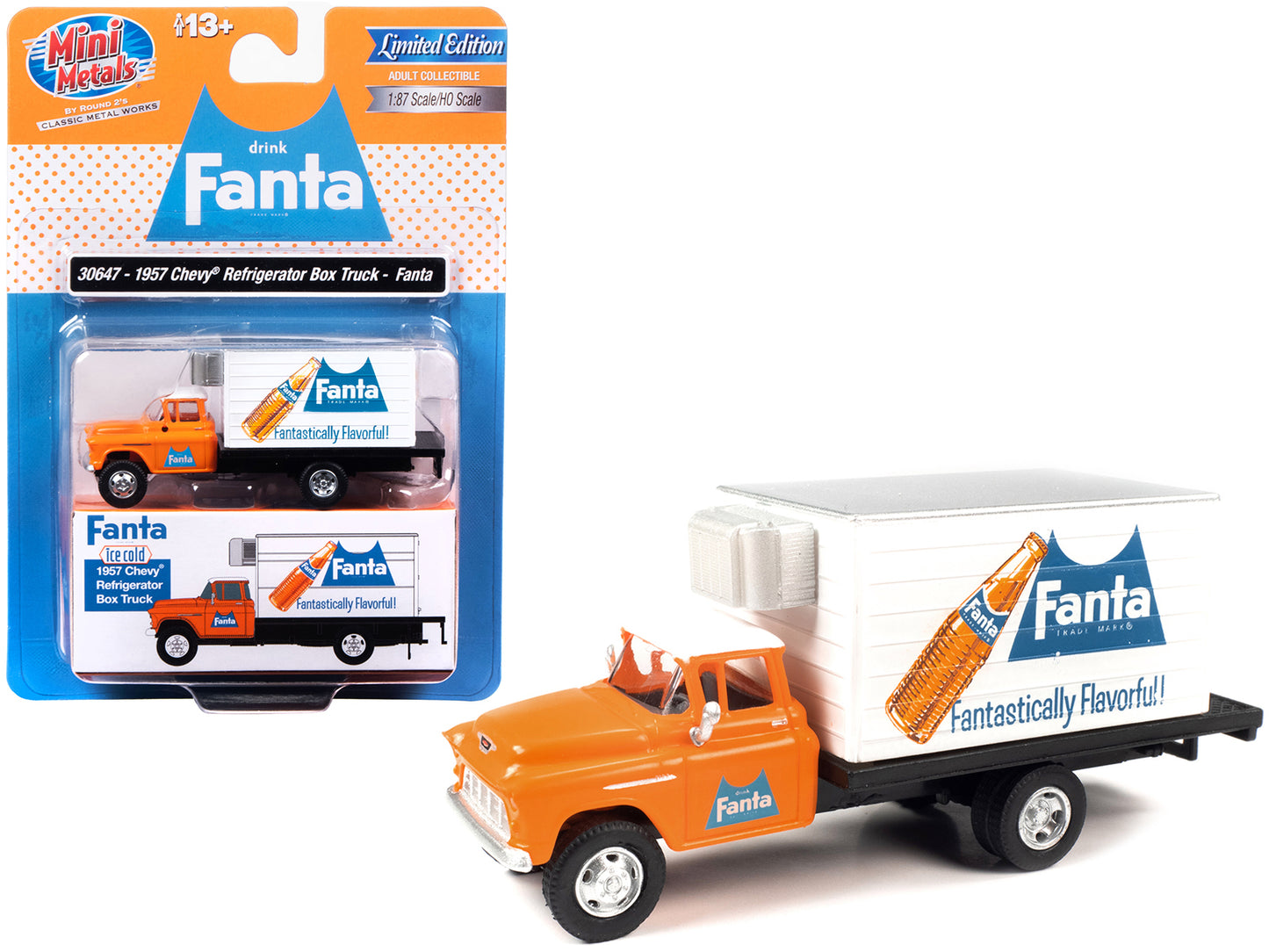 1957 Chevrolet Refrigerated Box Truck Orange with White Top "Fanta" 1/87 (HO) Scale Model by Classic Metal Works