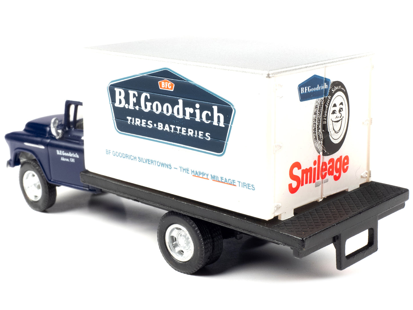 1957 Chevrolet Box Truck Dark Blue with White Top "BFGoodrich" 1/87 (HO) Scale Model by Classic Metal Works