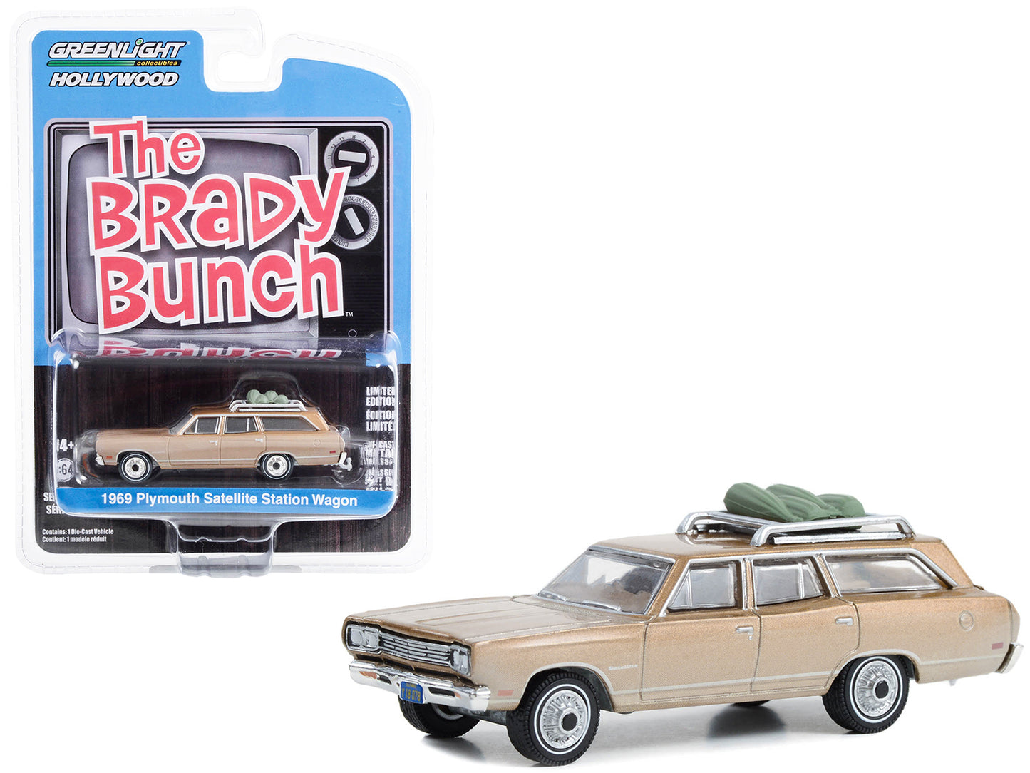 1969 Plymouth Satellite Station Wagon Gold Metallic with Rooftop Camping Equipment (Dirty Version) "The Brady Bunch" (1969-1974) TV Series "Hollywood Series" Release 39 1/64 Diecast Model Car by Greenlight